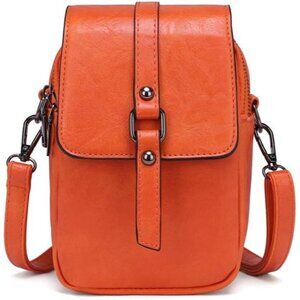 Women's Orange Vintage Cross Body Phone Bag Small Messenger Shoulder Handbag